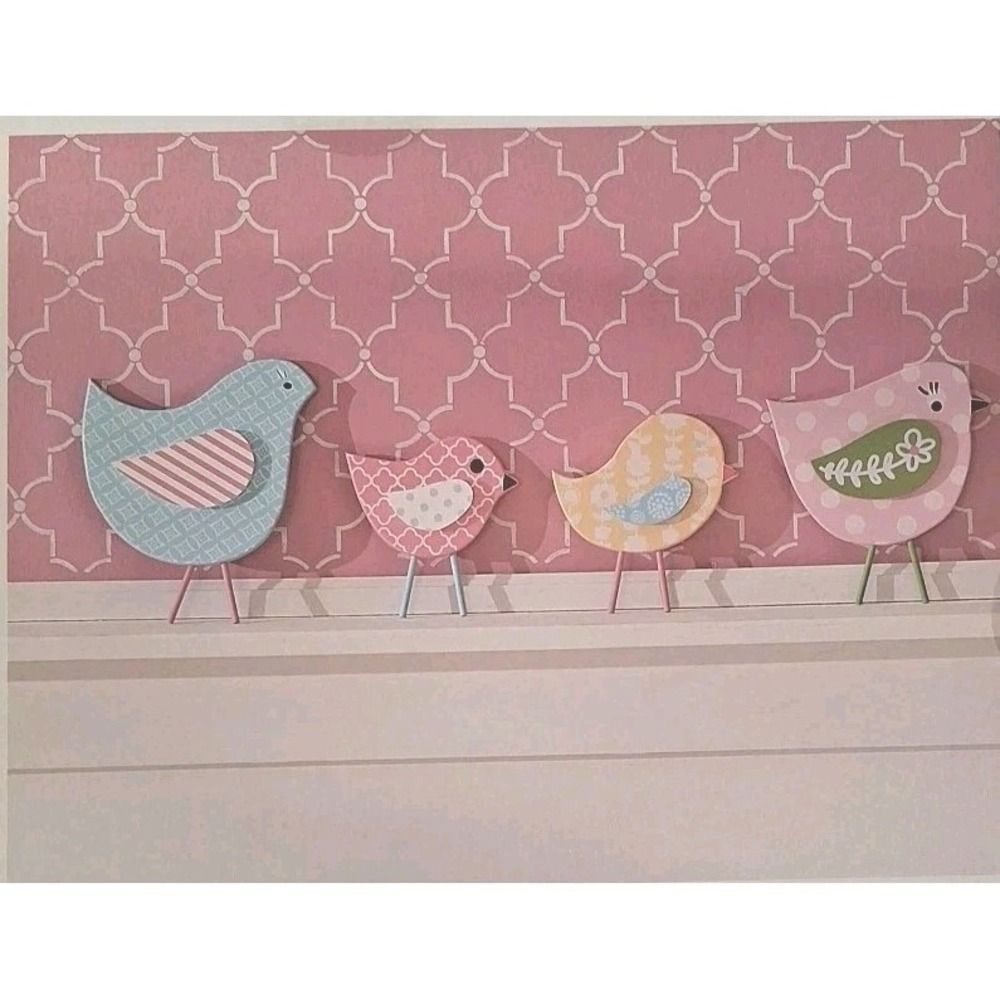 Pastel Bird Family Wood Art Decor-4 Peices For Kids Room/Babies Nursery ADORABLE